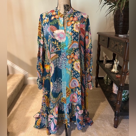 Johnny Was Dresses & Skirts - Johnny Was Blue Pink Ruffled Bishop Sleeve Dress